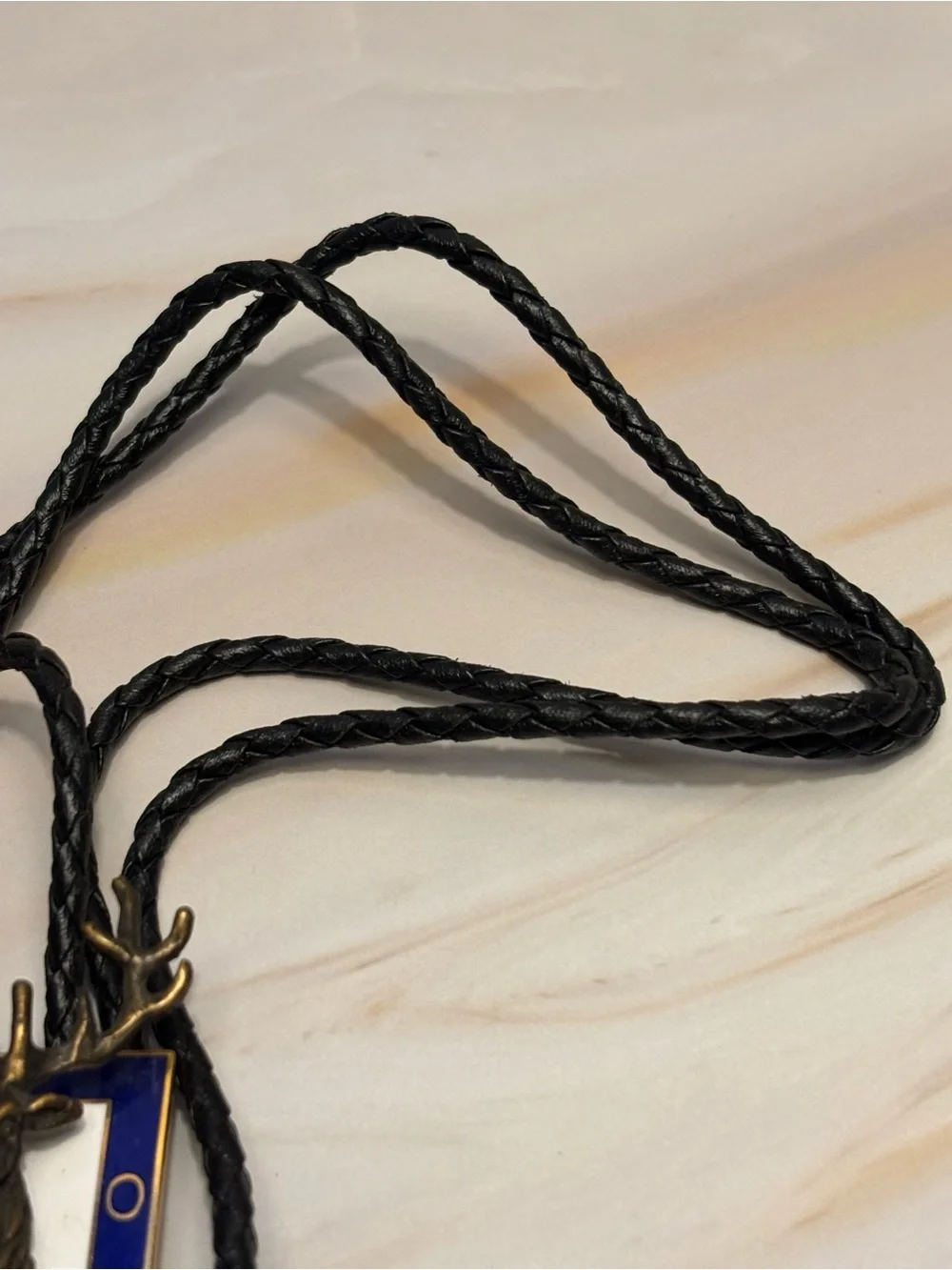 Vintage B.P.O.E. Brass Stag Bolo Tie with Blue & White Enamel Accent